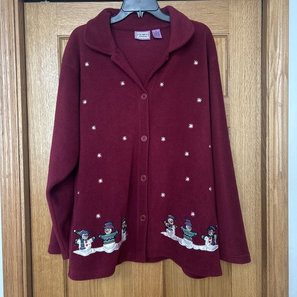 Premier International Christmas Fleece Cardigan Women’s 1X Burgundy